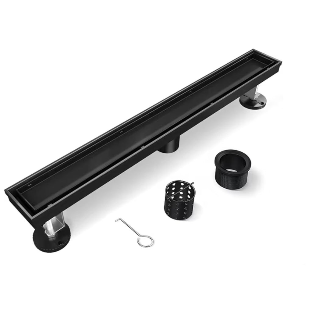 Linear Shower Drain, 54 Inch Black Shower Drain with Removable Tile Insert Grate