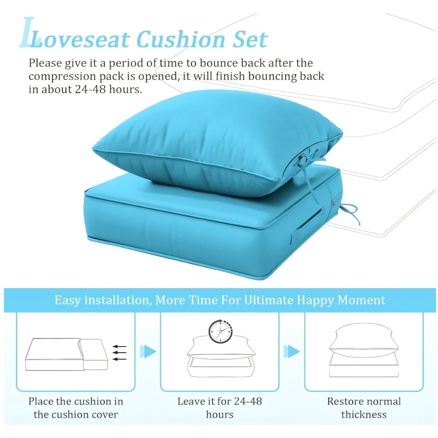Outdoor Patio Chair Cushions Set 24 L X 24 W X 5 H Waterproof & Fade Resistant Deep Seat and Back
