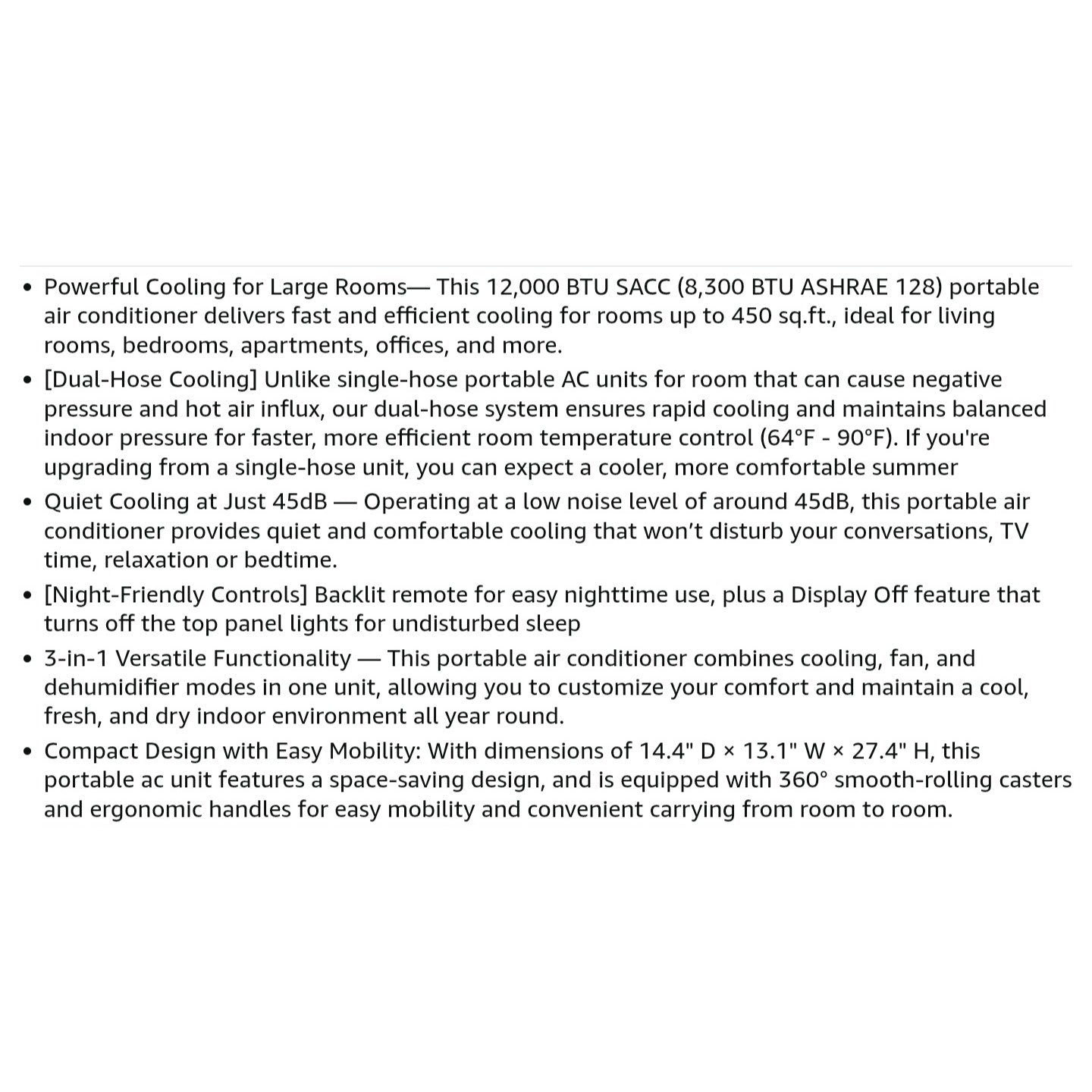 Gasbye Dual Hose Portable Air Conditioners, 12,000 BTU Portable AC Cools Up to 450 Sq.Ft