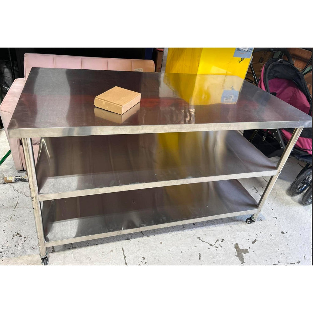 Stainless Steel Table with Wheels for Food Preparation and Work, (60" Lx32 Wx34 H)