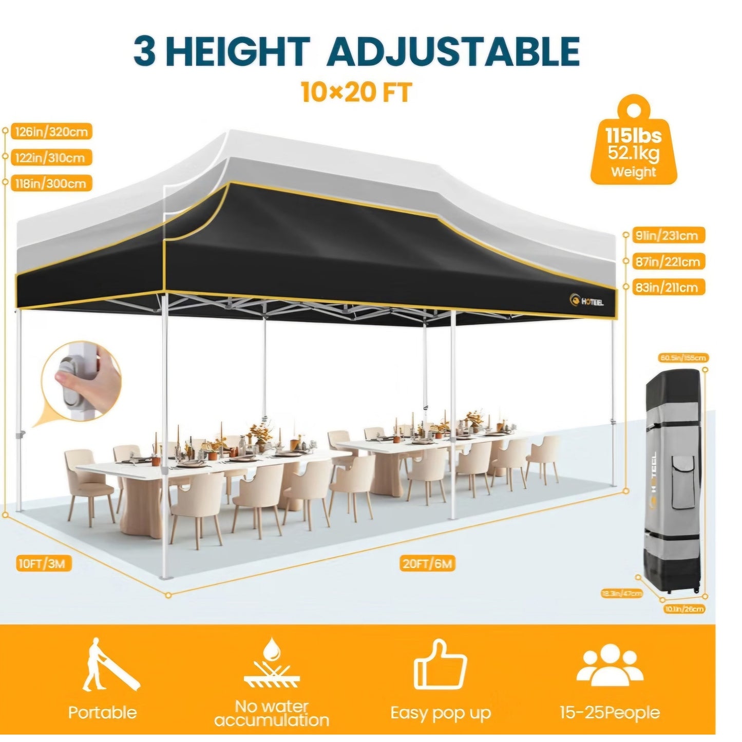 Hoteel 10x20 Pop Up Canopy Tent Heavy Duty with 6 Sidewalls, Waterproof Party Tent, Easy Set-up