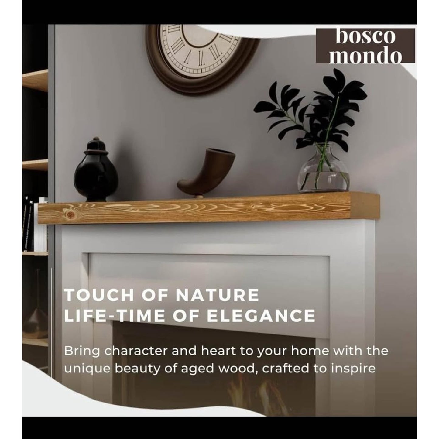 BoscoMondo Solid Wood Fireplace Mantel Shelf, Floating Mantle for Living Room, Farmhouse Rustic Wood