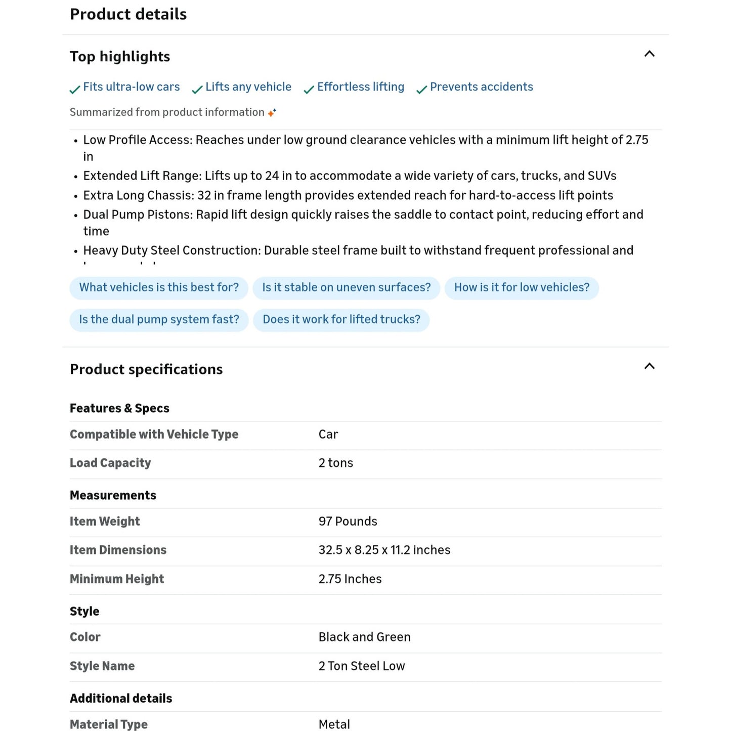 Floor Jack ARCAN 2-Ton Extra Long Reach Low Profile Steel Floor Jack, Dual Pump Pis 2.75" – 24" Lift