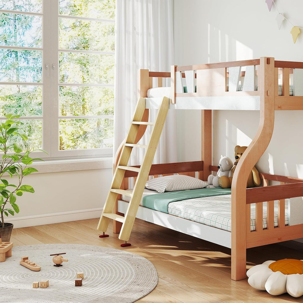 Wood Bunk Bed Ladder, Lofted with 4in Extra Wide Steps & Non-Slip Pads, Wood Color, 55in /140cm
