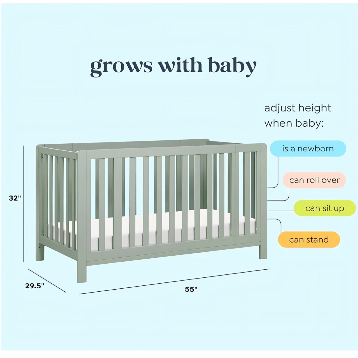 Carter's by DaVinci Colby Grow 6-in-1 Convertible Crib - Portable Bassinet, Full-Size Baby Crib w