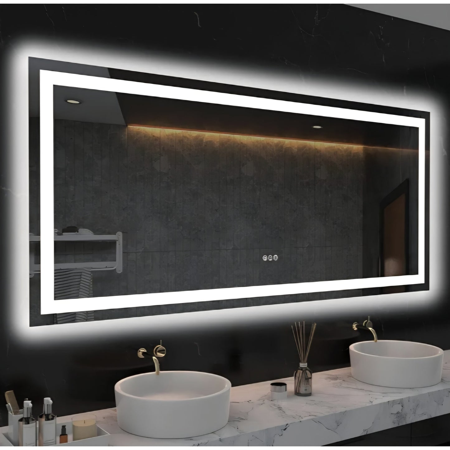 60X28 LED Bathroom Mirror with Lights, Anti-Fog, Dimmable, Backlit + Front Lit