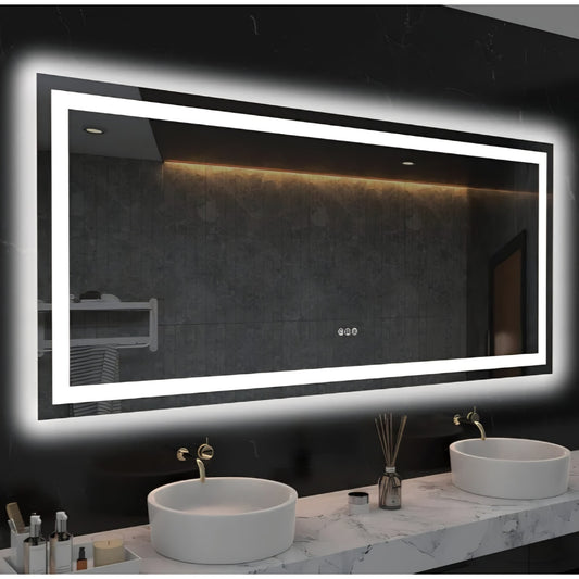 60X28 LED Bathroom Mirror with Lights, Anti-Fog, Dimmable, Backlit + Front Lit