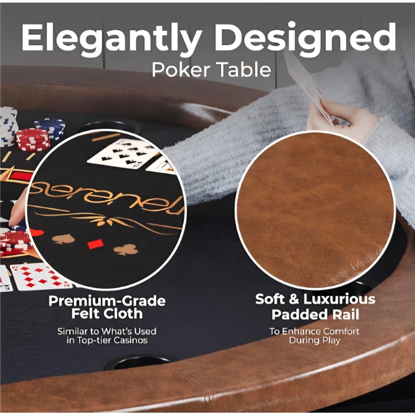 8- Player Round Foldable Poker Table, Casino Leisure Texas Holdem Table, w/ water Resistant Cushion
