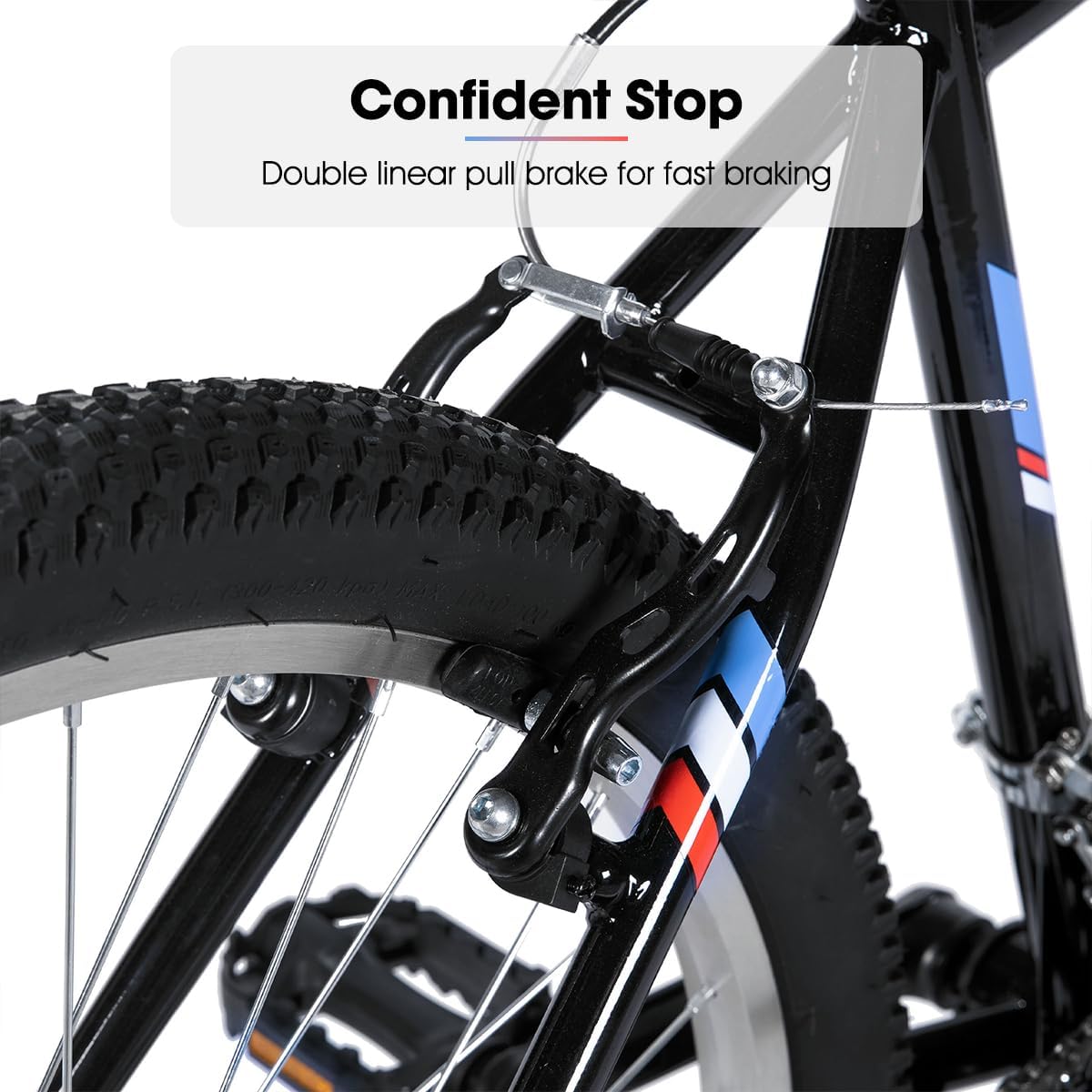 HILAND 24 inch Mountain Bike, 18 Speeds High-Carbon Steel Frame, Sport Cycling MTB Bicycle, Black