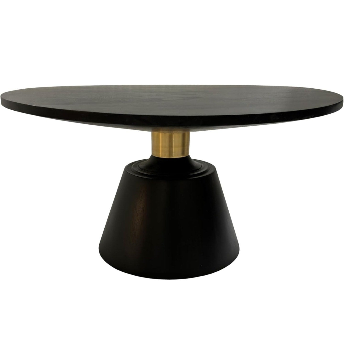 The Urban Port Fawn 32 Inch Coffee Table, Mango Wood Round Top, Modern Tapered Pedestal Base, Shiny