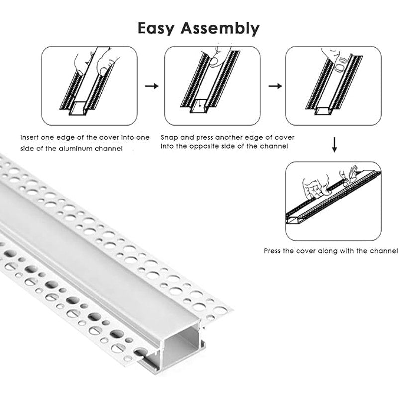 Besseto Plaster-in LED Channel 4 Pack 6.6FT/2 Meter Drywall Mud in LED Strip,8-27mm Width LED Strip