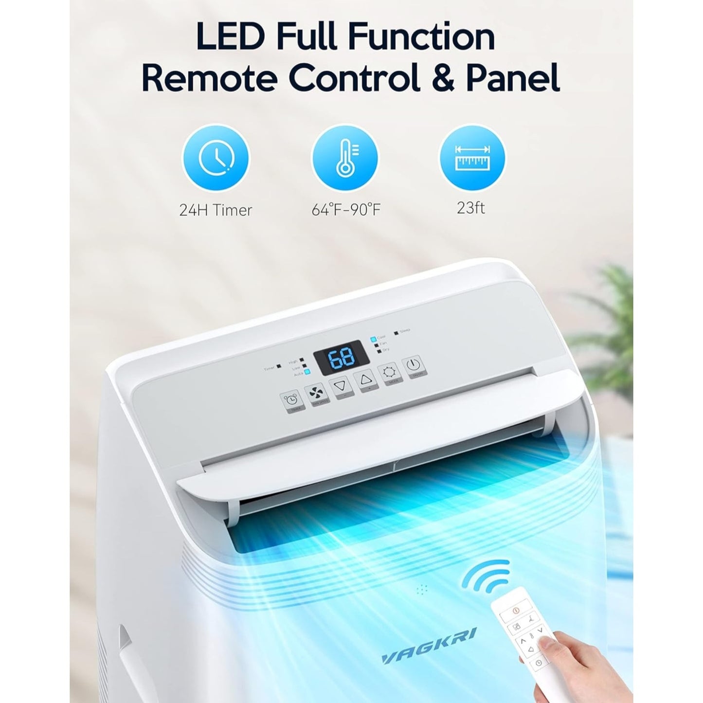 VAGKRI 12,000 BTU Portable Air Conditioner, 3-in-1 AC with Fan & Dehumidifier, Cools up to 450 Sq.F