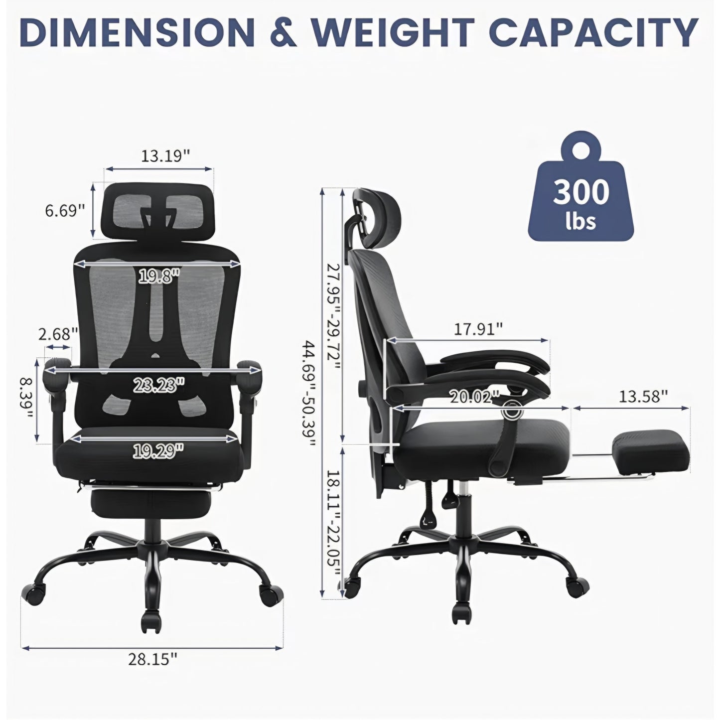 Ergonomic High-Back Office Chair with Footrest and Headrest, Mesh Desk Chair with Adjustable Lumbar