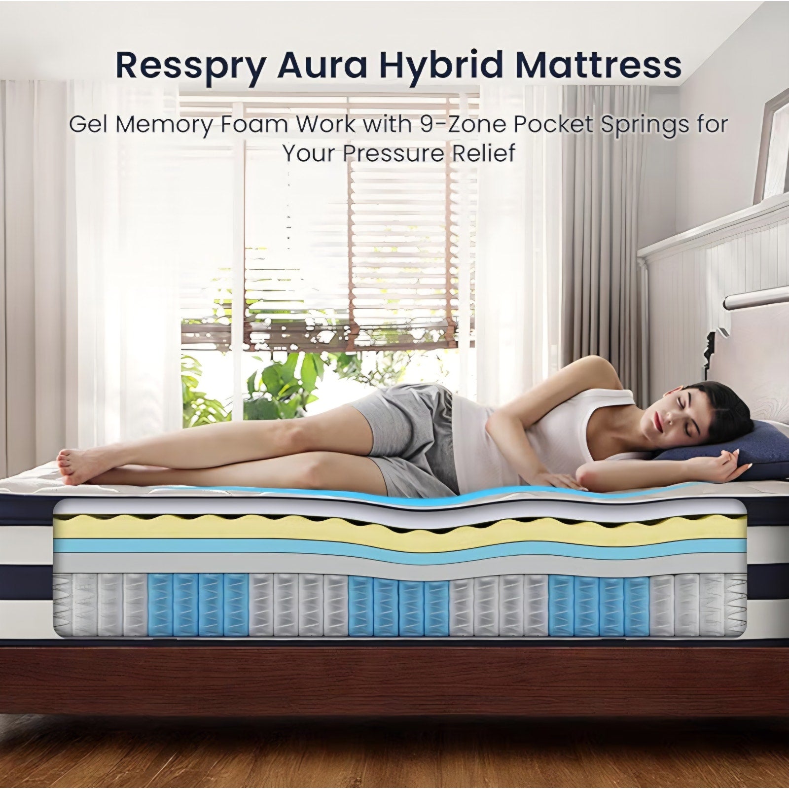 Twin Size Mattress, 12 Inch Gel Memory Foam Sprung Hybrid Mattress, Cooling and Pressure Relief