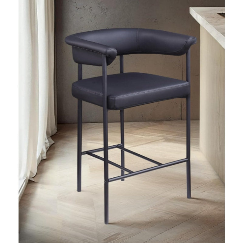Set of 2 Counter Stool, Soft Vegan Leather Meridian Furniture 428Black-C Malin Collection Modern