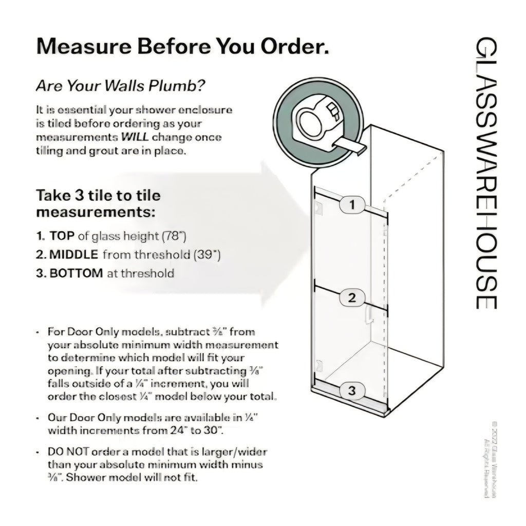Glass Warehouse Satin Brass 29-3/8-in to 29-3/4-in W x 78-in H Frameless Clear Glass Standard