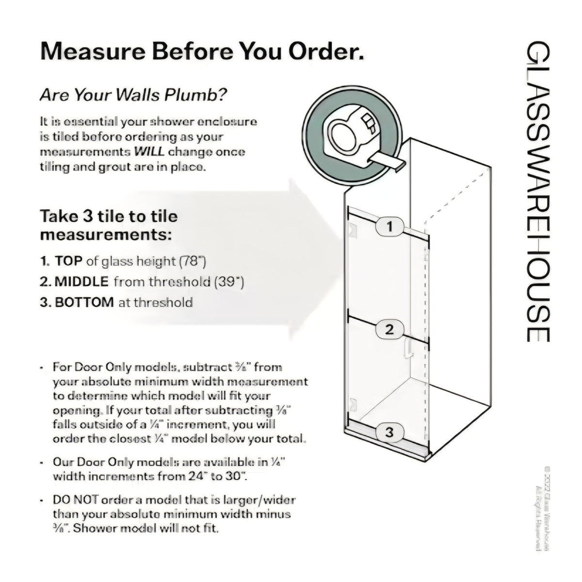 Glass Warehouse Satin Brass 29-3/8-in to 29-3/4-in W x 78-in H Frameless Clear Glass Standard