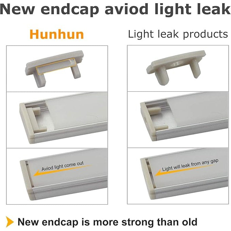 hunhun 20-Pack 6.6ft/ 2Meter U Shape LED Al. Channel System, Milky Cover, End Caps & Mounting Clips