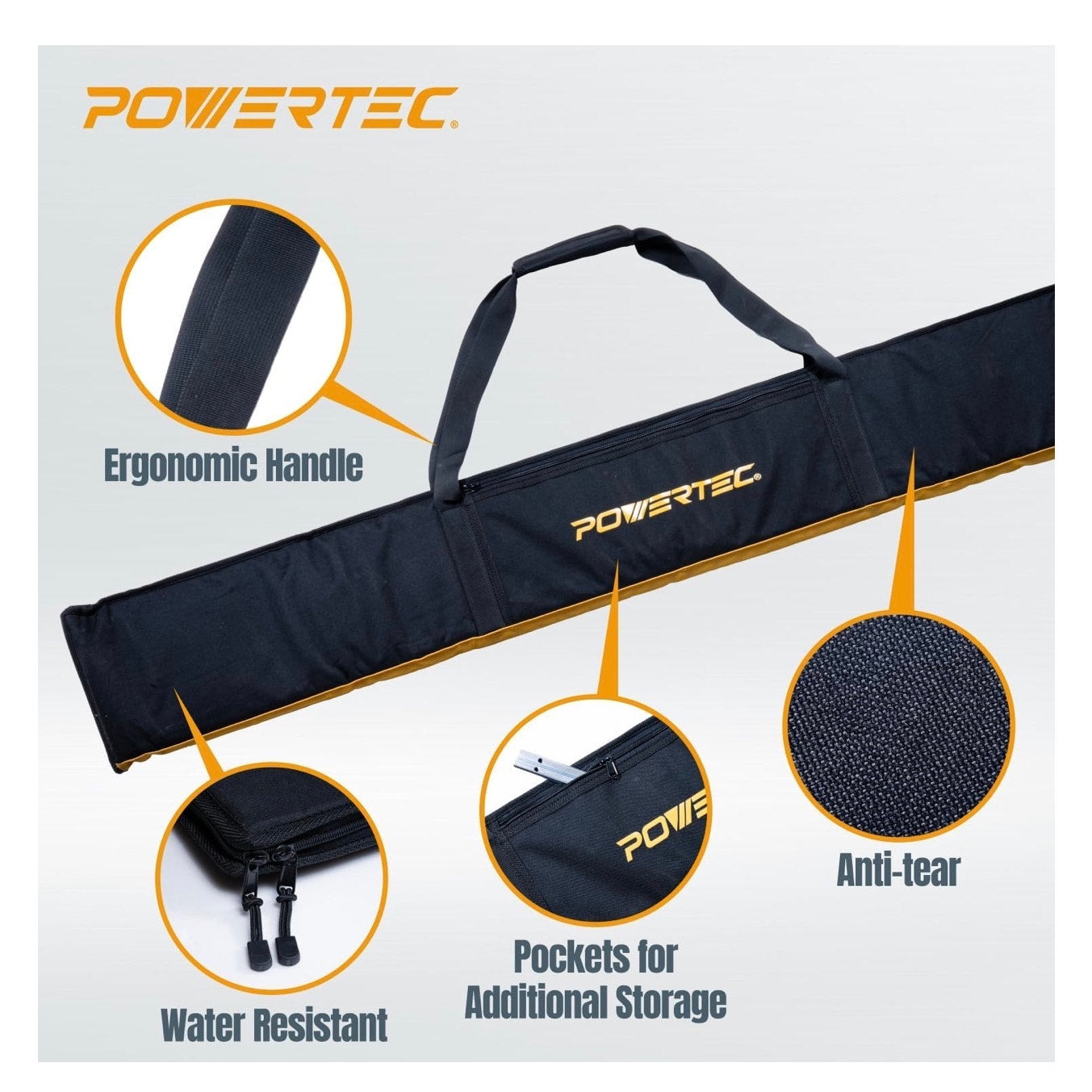 POWERTEC 110" Track Saw Guide Rail Connector Set with Protective Bag for DeWalt Track Saws | Includes 2x55" Aluminum Extruded Guide Rails