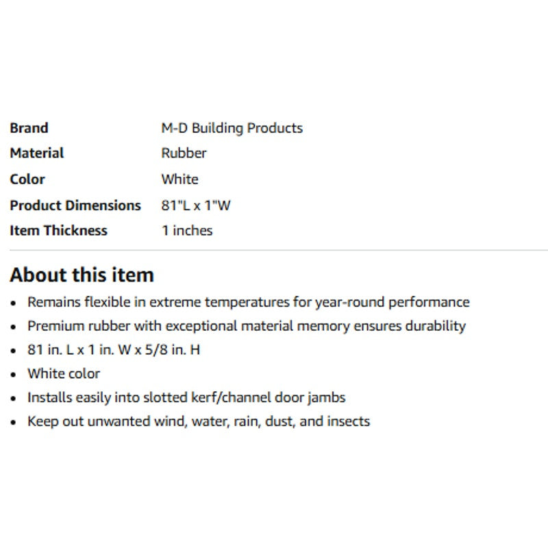 MD Building Platinum™ Door Seal for Top and Sides, White, 81in