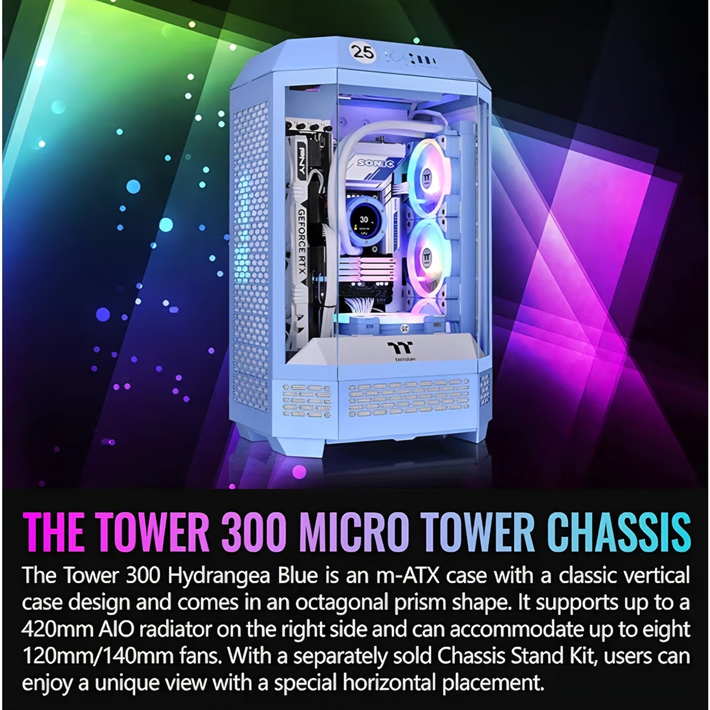 Thermaltake Tower 300 Hydrangea Blue Micro-ATX Case; 2x140mm CT Fan Included