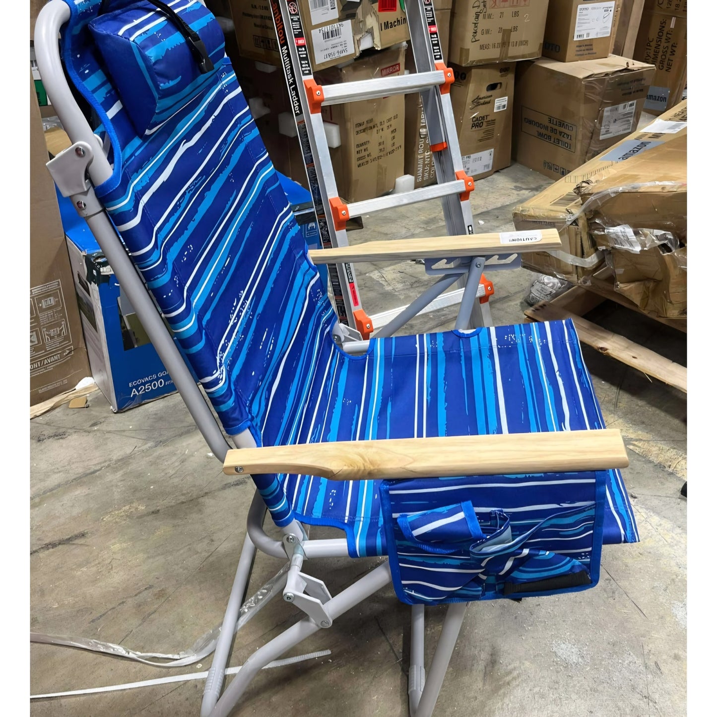 Tall Beach Chairs for Adults Backpack Beach Chair with Wooden Armrests Heavy Duty Chair, Striped