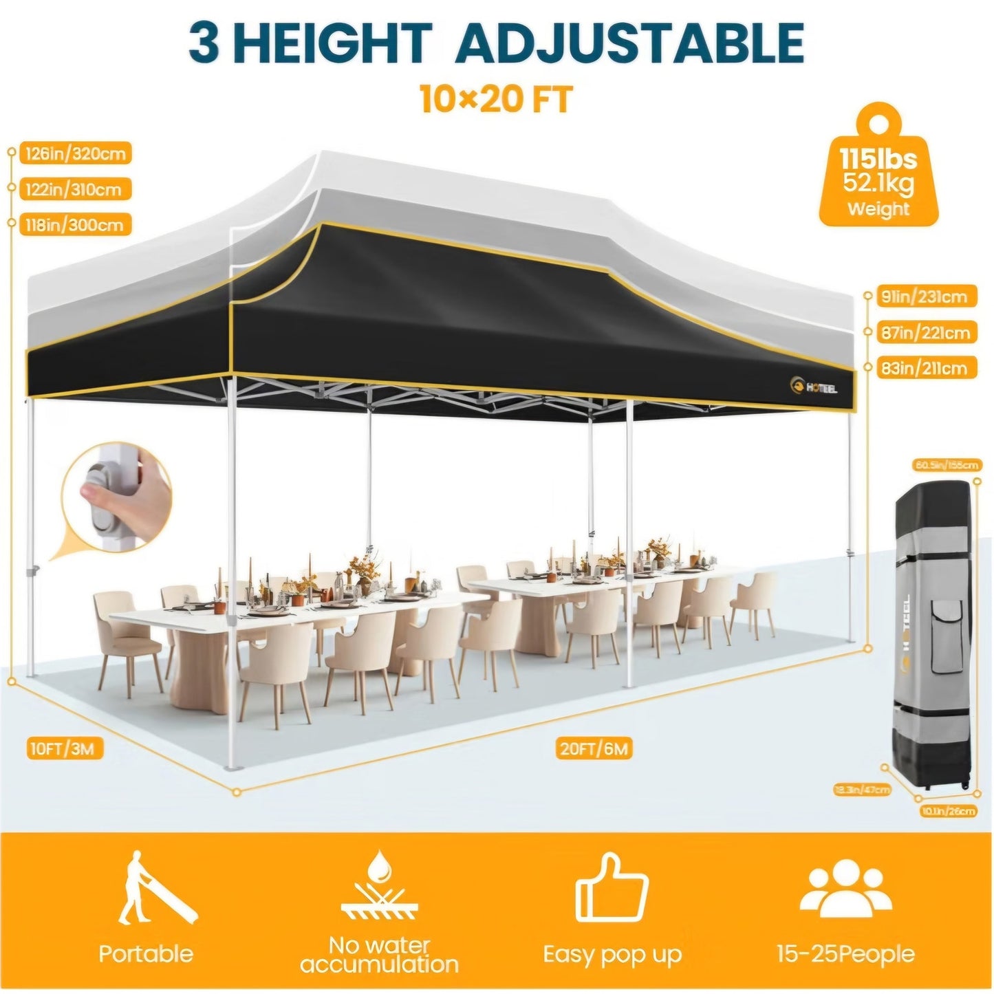 Hoteel 10x20 Pop Up Canopy Tent Heavy Duty with 6 Sidewalls, Waterproof Party Tent, Easy Set-up