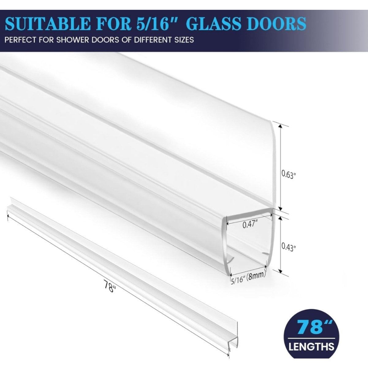 Bathroom Shower Door Seal Strip, 2PCS 78 Inch Shower Door Side Seal