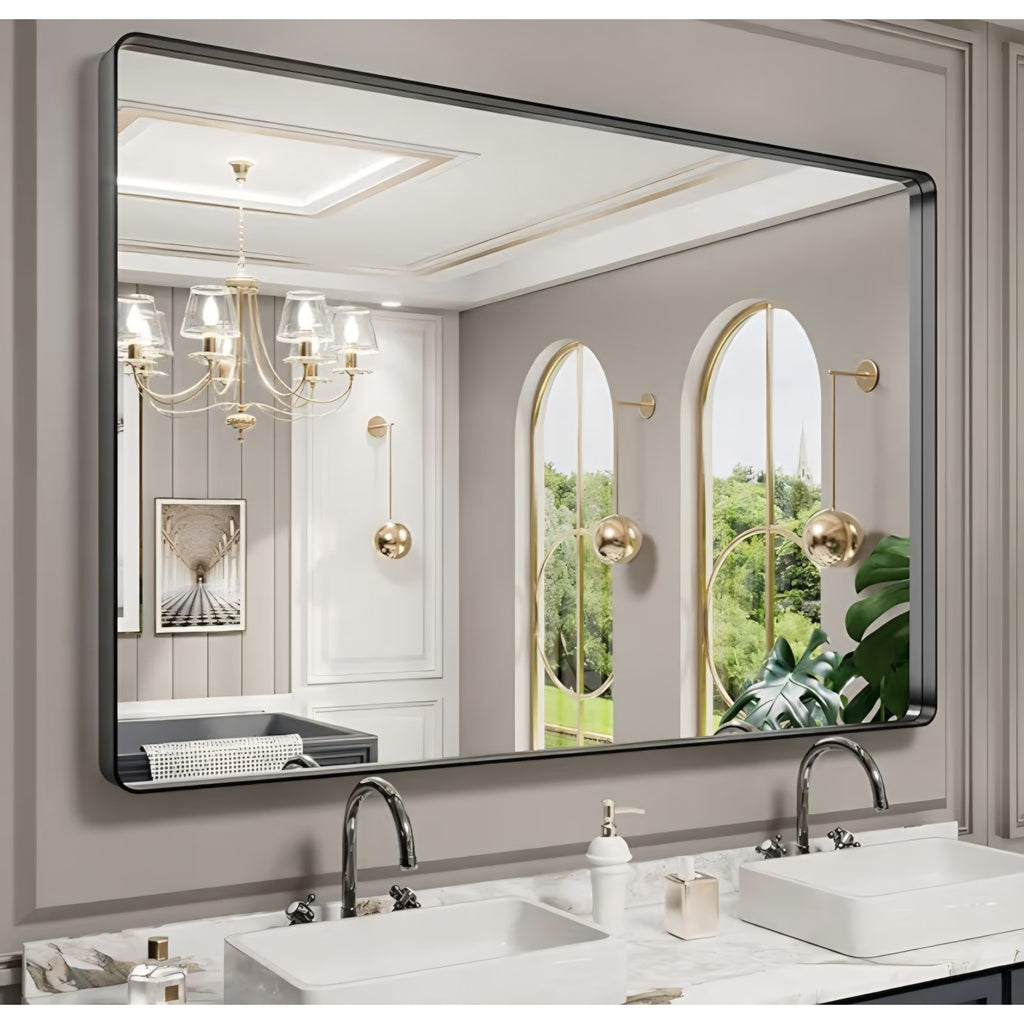 60X40 Inch Black Metal Framed Bathroom Mirror for Wall, Matte Black Bathroom Vanity MirrorFarmhouse