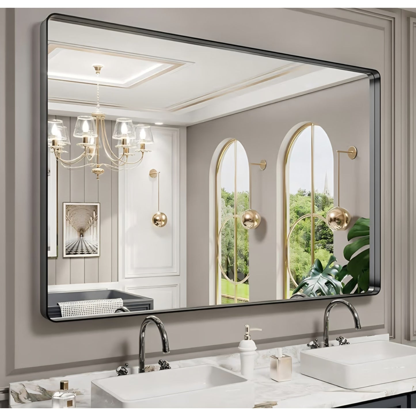60X40 Inch Black Metal Framed Bathroom Mirror for Wall, Matte Black Bathroom Vanity MirrorFarmhouse