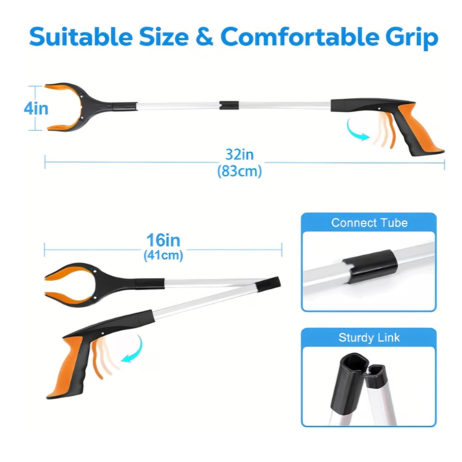Grabber Reacher Tool - 32” Extra Long Foldable Gripper and Reaching Tool