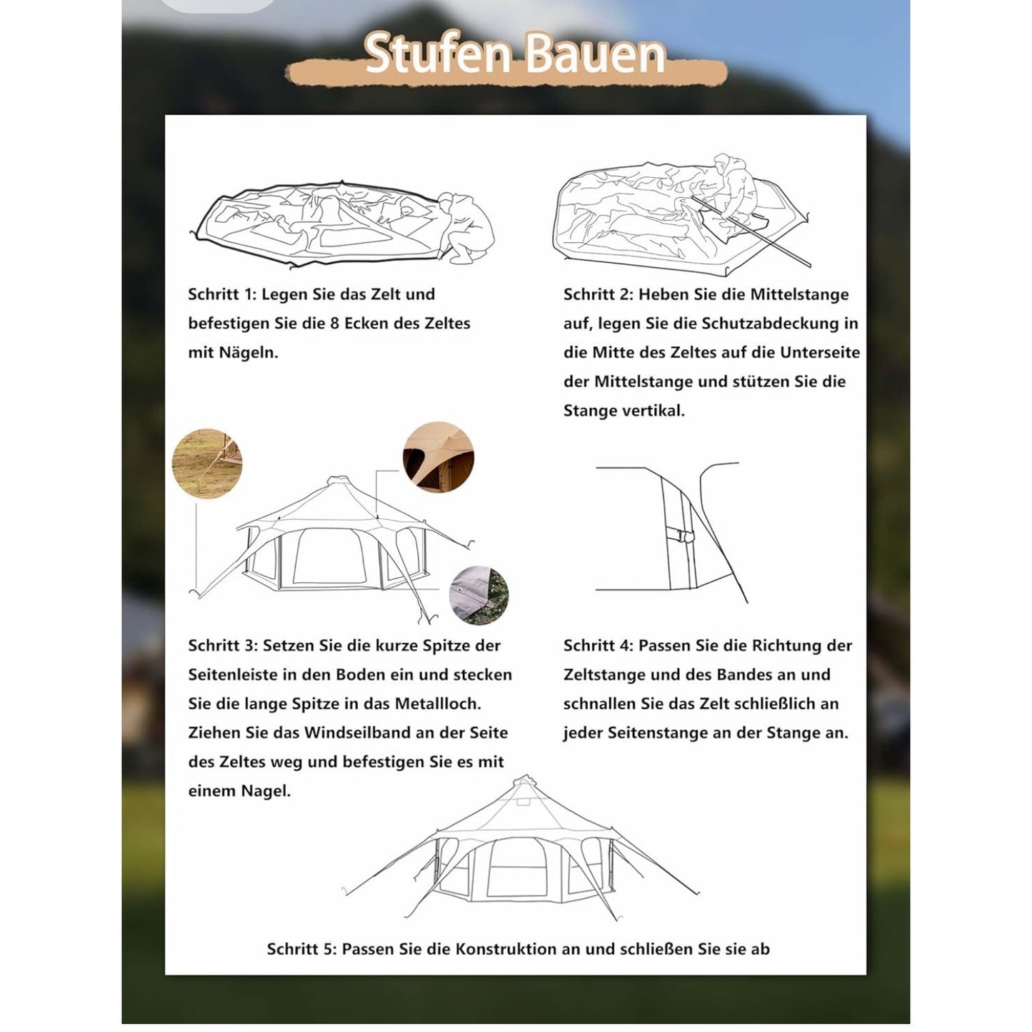 Cotton Canvas Tent Bell - Yurts Breathable and Windproof,Glamping for 6/8/10Person Family Camping