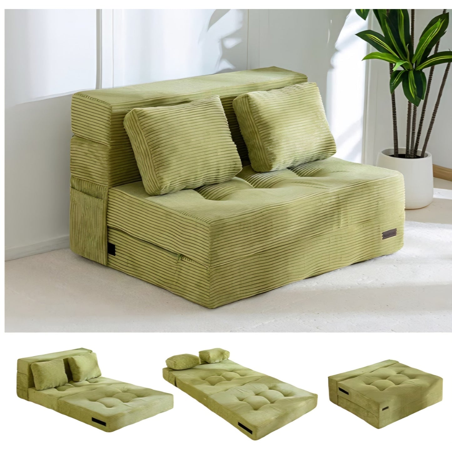 Convertible Sofa Bed, Fold Out Loveseat Sleeper Sofa with Pillow, 4 in 1 Tufted Folding Couch