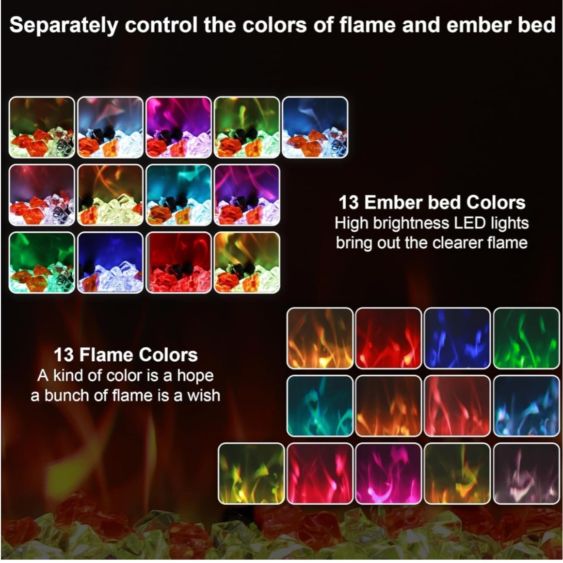 Smart 42 Inch Wall Mounted and Recessed Electric Fireplace Inserts, App & Remote & Touch Screen Control, 13X13 Flame & Fuel Bed Color Combinations, 750W/1500W, Black