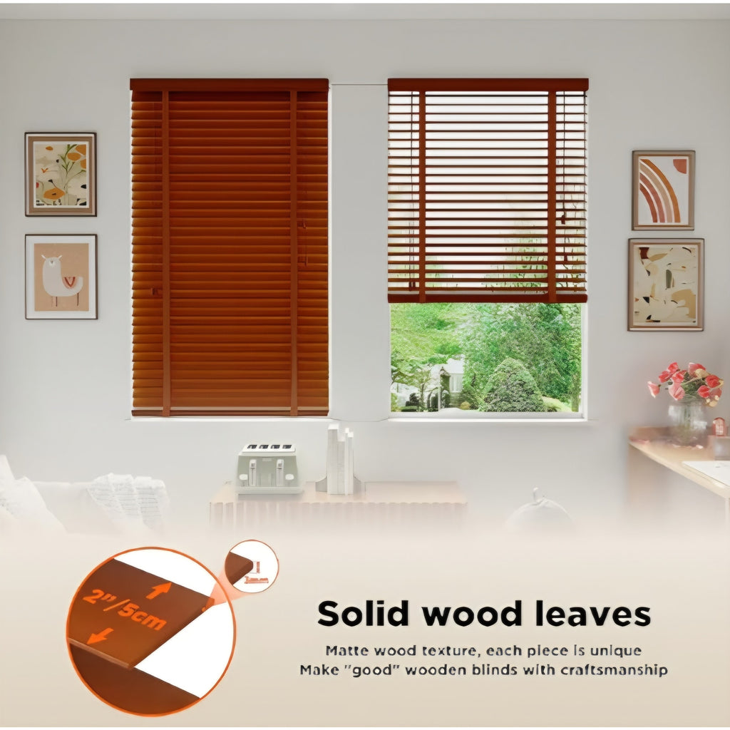 2" Slats Wood Blinds for Indoor Windows: Solid Wooden Blackout Blinds & Shades