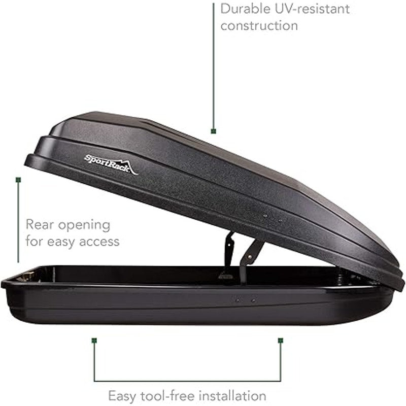 SportRack Vista XL Rear Opening Cargo Box, Black, 63"L x 38"W x 19"H, Water Resistant, Plastic