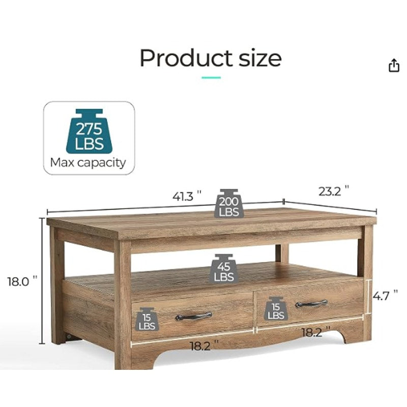 LINSY HOME Farmhouse Coffee Table with Storage, Wood Coffee Table for Living Room