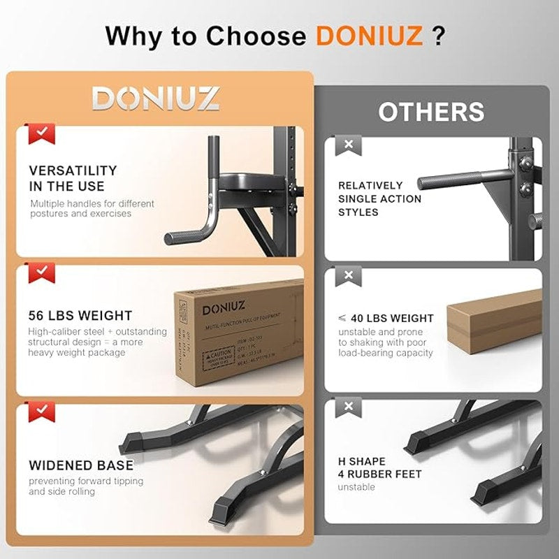 DONIUZ Power Tower Pull Up Bar and Dip Station, Multi-Function Home Gym, Height Adjustable, Black