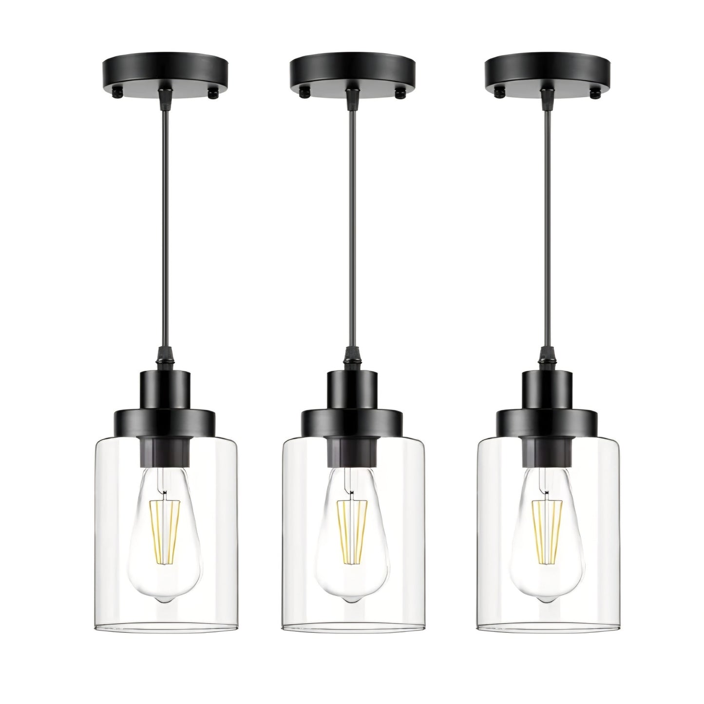 Pendant Lighting, Clear Glass Shade Farmhouse Adjustable Hanging Light Fixtures for Kitchen Island