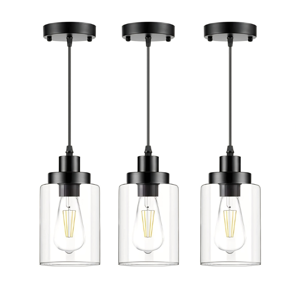 Pendant Lighting, Clear Glass Shade Farmhouse Adjustable Hanging Light Fixtures for Kitchen Island