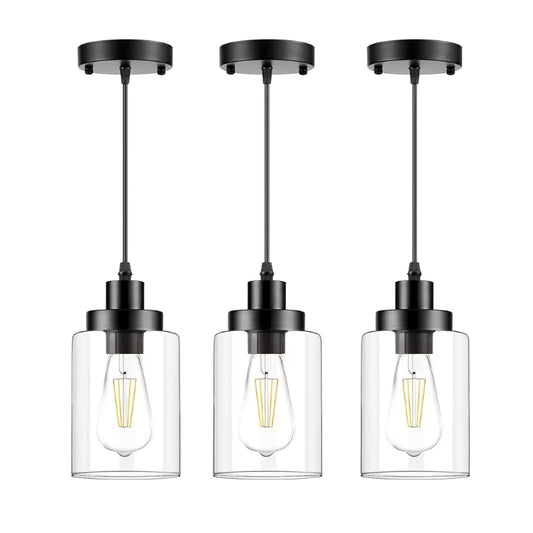 Pendant Lighting, Clear Glass Shade Farmhouse Adjustable Hanging Light Fixtures for Kitchen Island