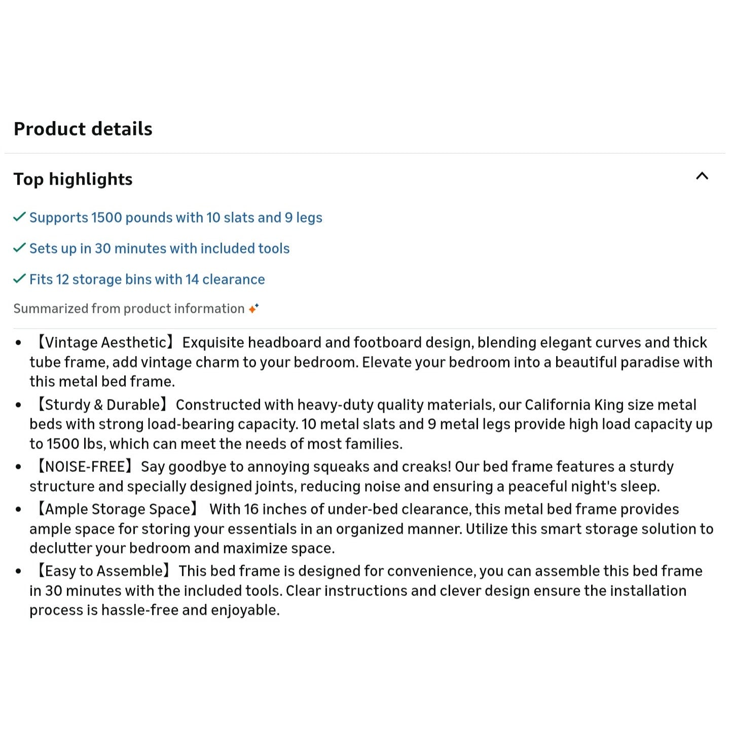 California King Size Metal Bed Frame with Metal Headboard and Footboard Cal-King Bed Frame 14 Inch