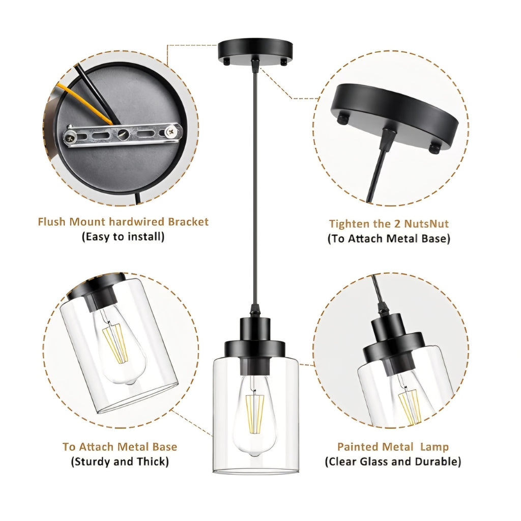 Pendant Lighting, Clear Glass Shade Farmhouse Adjustable Hanging Light Fixtures for Kitchen Island