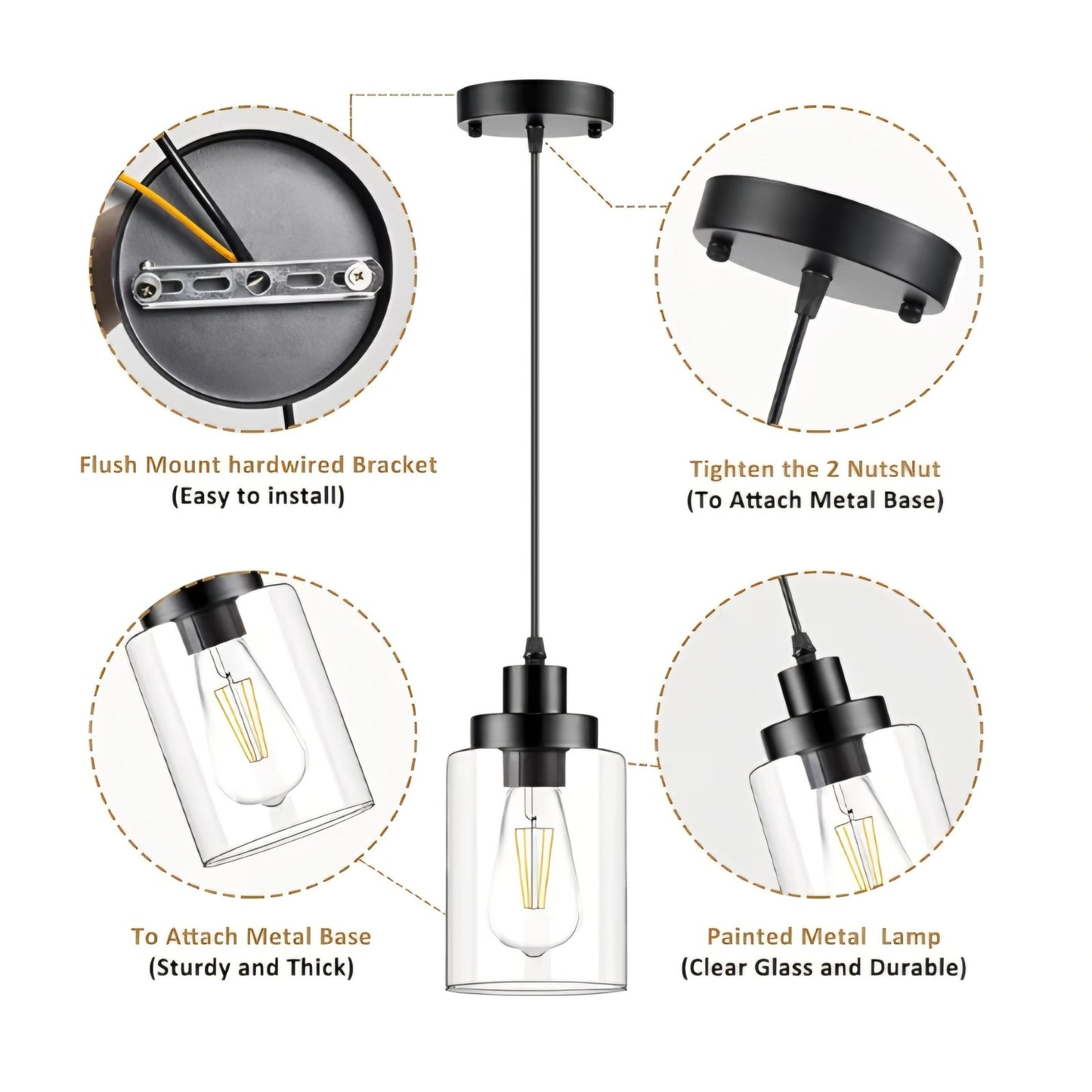 Pendant Lighting, Clear Glass Shade Farmhouse Adjustable Hanging Light Fixtures for Kitchen Island