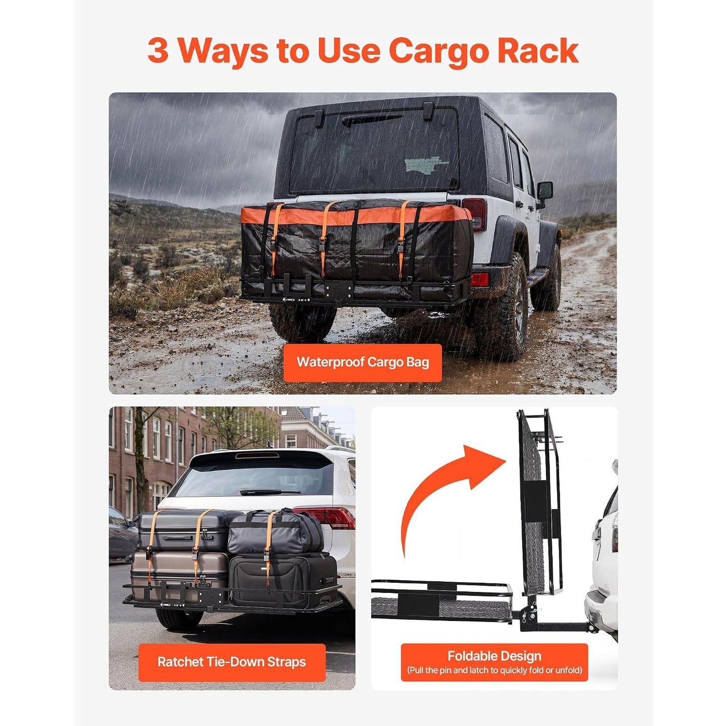 VEVOR Hitch Mount Cargo Carrier, 60" x 36" x 6" Folding Rear Luggage Rack Basket,  500LBS Capacity.