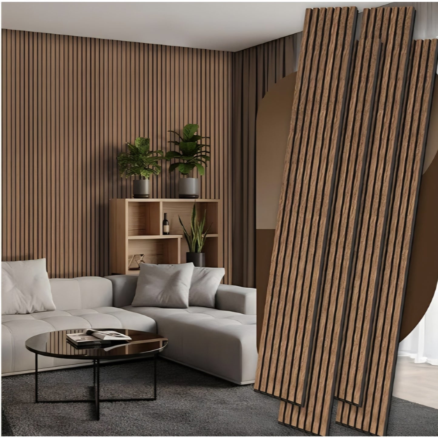 4 Pack Wood Panels for Wall, 106.3" × 11" Wood Slat Acoustic Panels for Wall,  Walnut