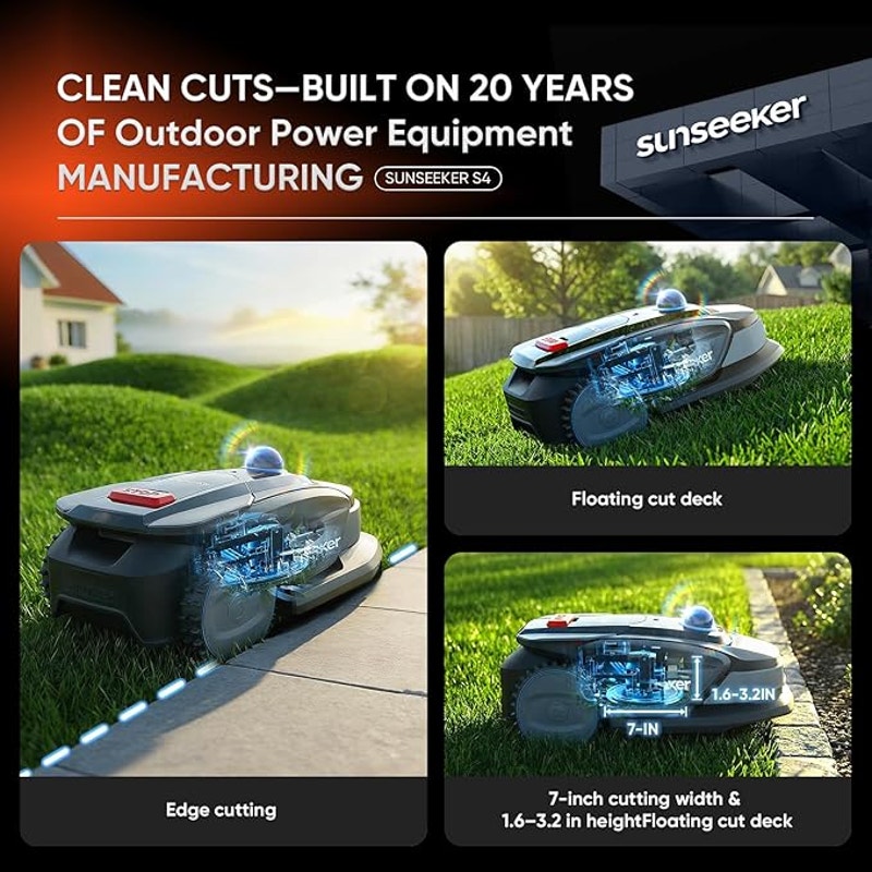 Sunseeker S4 LiDAR Robot Lawn Mower for Up to 0.25 Acre (1000 m²), Vision AI + 360° 3D LiDAR GPS