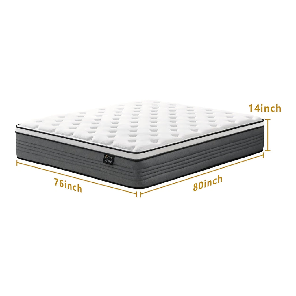 Vipcute King Size Mattress, 14 Inch King Mattresses, 14 inch Hybrid Pocketed Coil Mattress in a Box