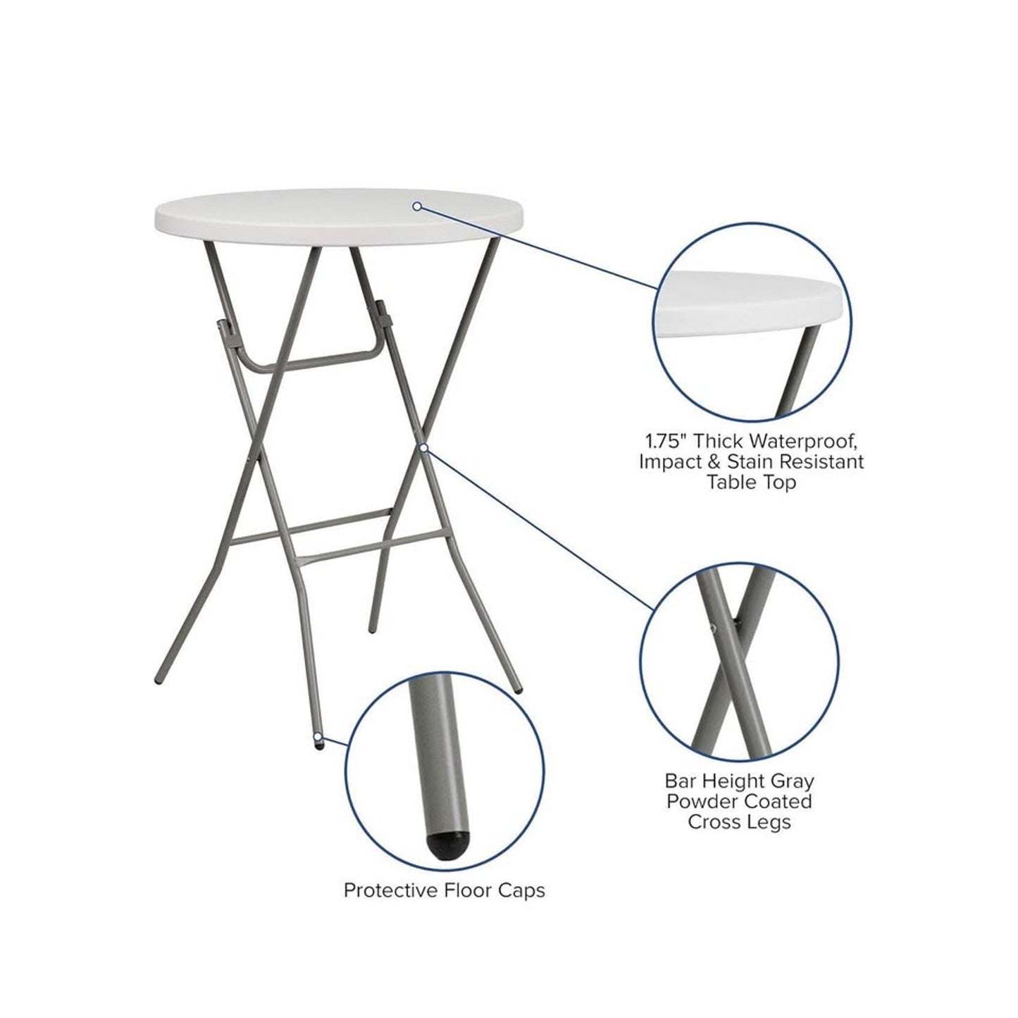 Flash Furniture Kathryn 2.63' Round Folding Bar Height Table for Parties and Commercial Events.