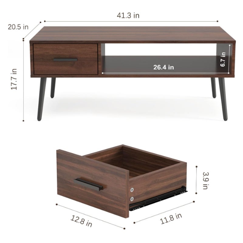 HAIOOU Mid Century Modern Coffee Table with Storage for Living Room